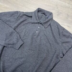Grant Thomas Gray 100% Italian Merino Wool L/S Polo Men Sz XL FAIR HOLES